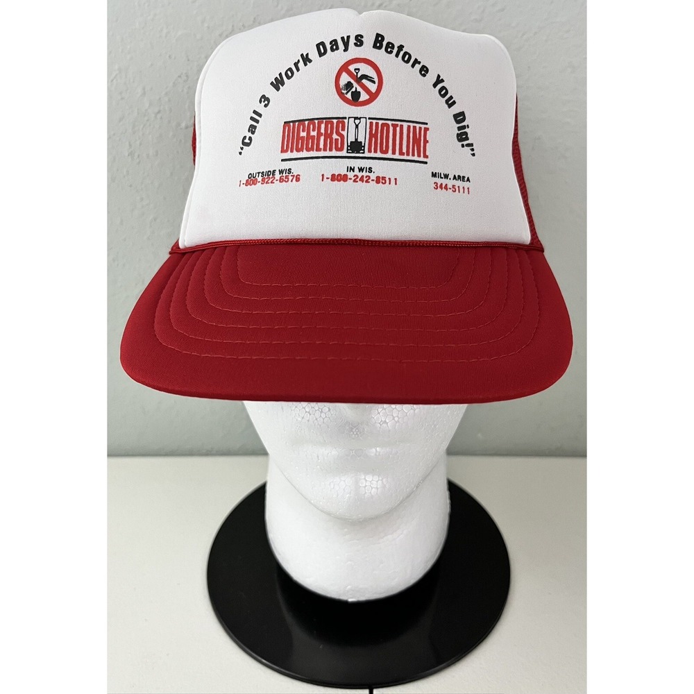 Vintage Diggers Hotline Wisconsin Mesh Snapback Trucker Hat Adjustable Cap Red